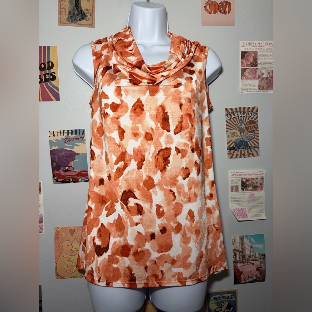Dana Buchman Orange Abstract Sleeveless Blouse